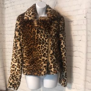Rebecca minkoff leopard faux fur zip winter jacket